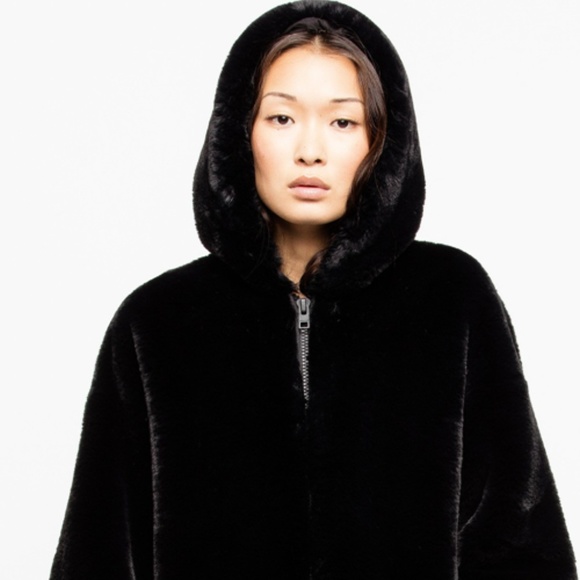 Zadig & Voltaire Black Malia Faux Fur Mink Coat